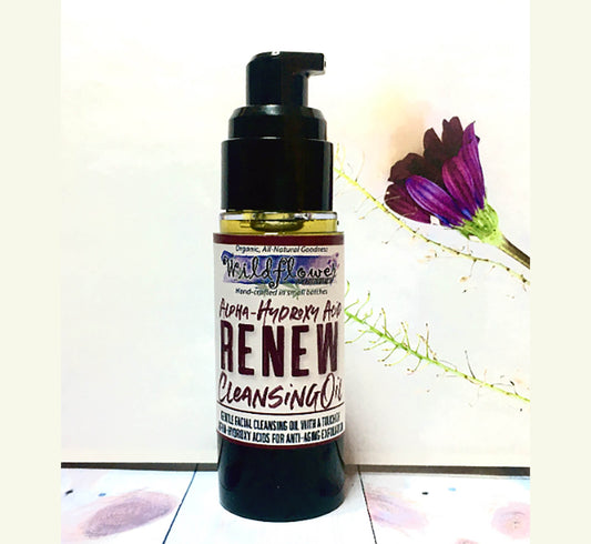 RENEW AHA Facial Cleansing Oil | Natural Resurfacing Cleanser + Gentle Exfoliation | Fruit Extracts, Moisturizing Oils | Sensitive Skin Safe