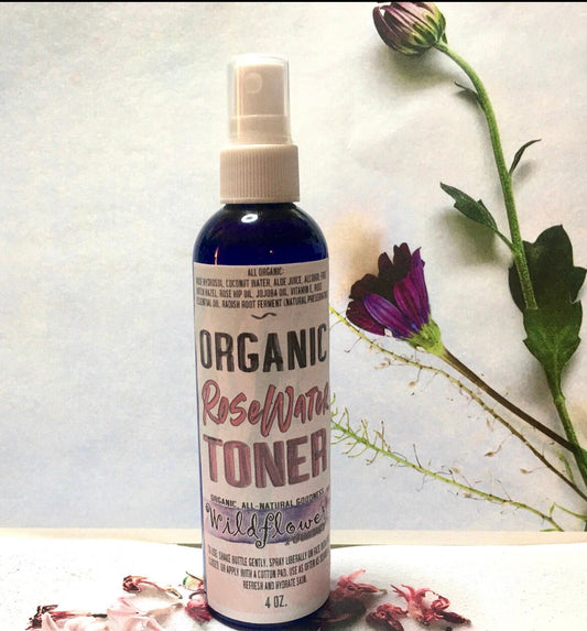 Organic RoseWater Toner | Rose Hydrosol, Coconut Water, RoseHip Oil | Hydrate, Tone, Refresh Facial Skin | Clean Natural ZeroWaste Skincare