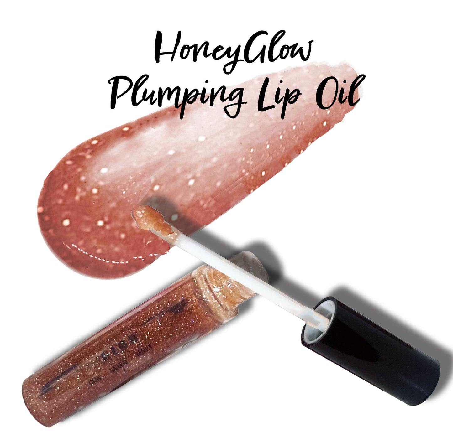 HoneyGlow Plumping Lip Oil • Honey, VitaminC, HyA, CoQ10 • NonSticky High-Gloss Sparkle | All-Natural Lip Plump & Moisturizer | Clean Makeup