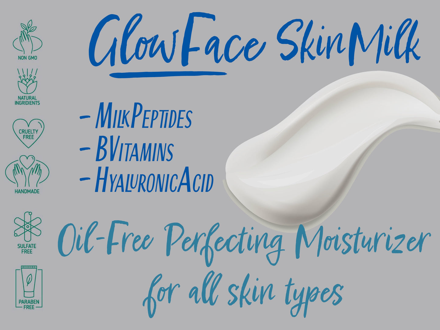 GlowFace SkinMilk - Oil-Free Daily Moisturizer • MilkPeptides, Hyaluron, Niacinamide | Nutrients Hydrating Daily Face Gel • Natural Skincare